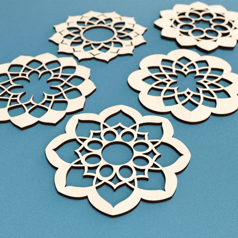 5 Coasters Lotus Laser Cut File, Cup Mat