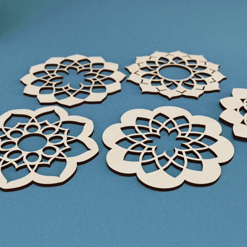 5 Coasters Lotus Laser Cut File, Cup Mat