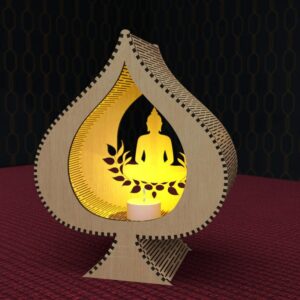 Candle Holder Buddha inside Bodhi Leaf Laser Cut