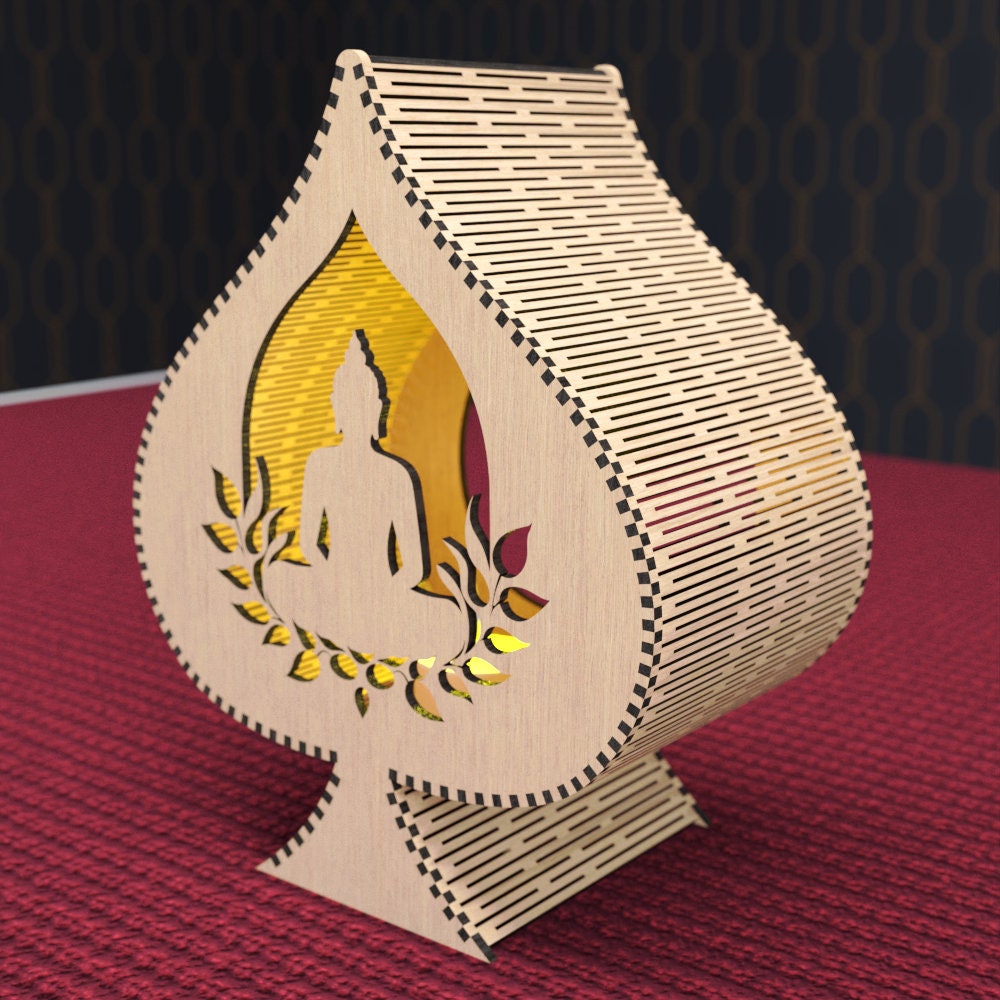 Candle Holder Buddha inside Bodhi Leaf Laser Cut