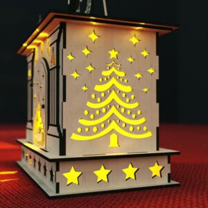 Christmas Fireplace Laser Cut File Candle Holder Lamp