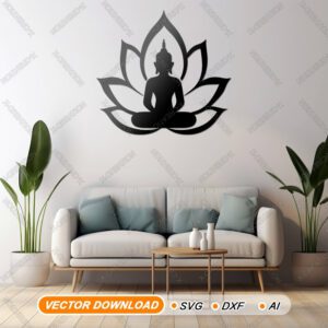 Buddha Meditation Lotus Wall Art, Laser Cut File,