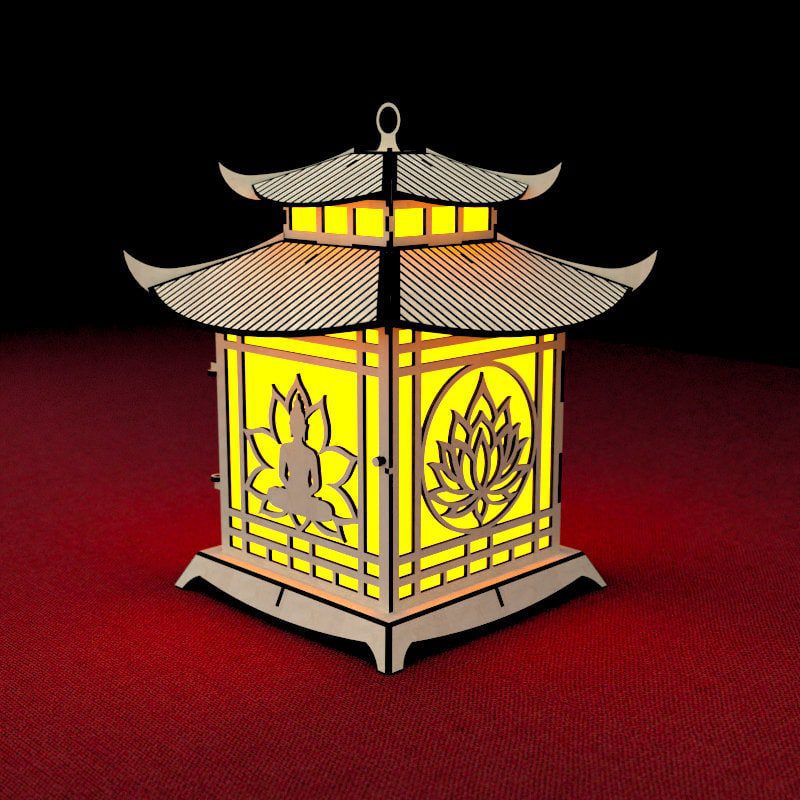 Pagoda Lantern Light Laser Cut File Buddha Lotus