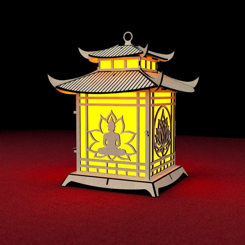 Pagoda Lantern Light Laser Cut File Buddha Lotus