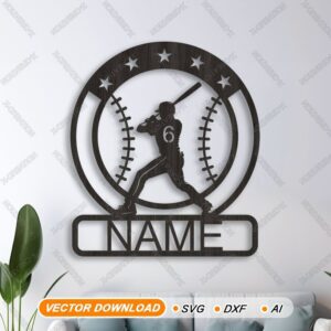 Cartel béisbol nombre personalizado láser – SVG, AI, DXF