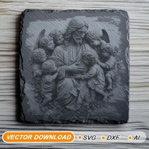 Gesù che benedice i bambini 3D Laser Slate – PNG di alta qualità