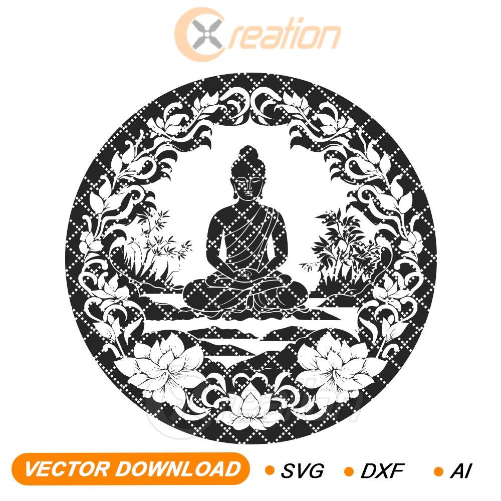 Buddha Meditation and Lotus SVG, for laser engraving,