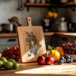 Charcuterie Board Engraving File, Wine Bottle, Grapes, 3D