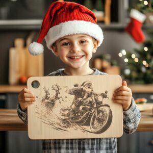 Gravure sur planche à découper Santa on Motorcycle – Décoration de cuisine