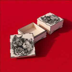 Couple of Cats Box with 3D Illusion Engraving,