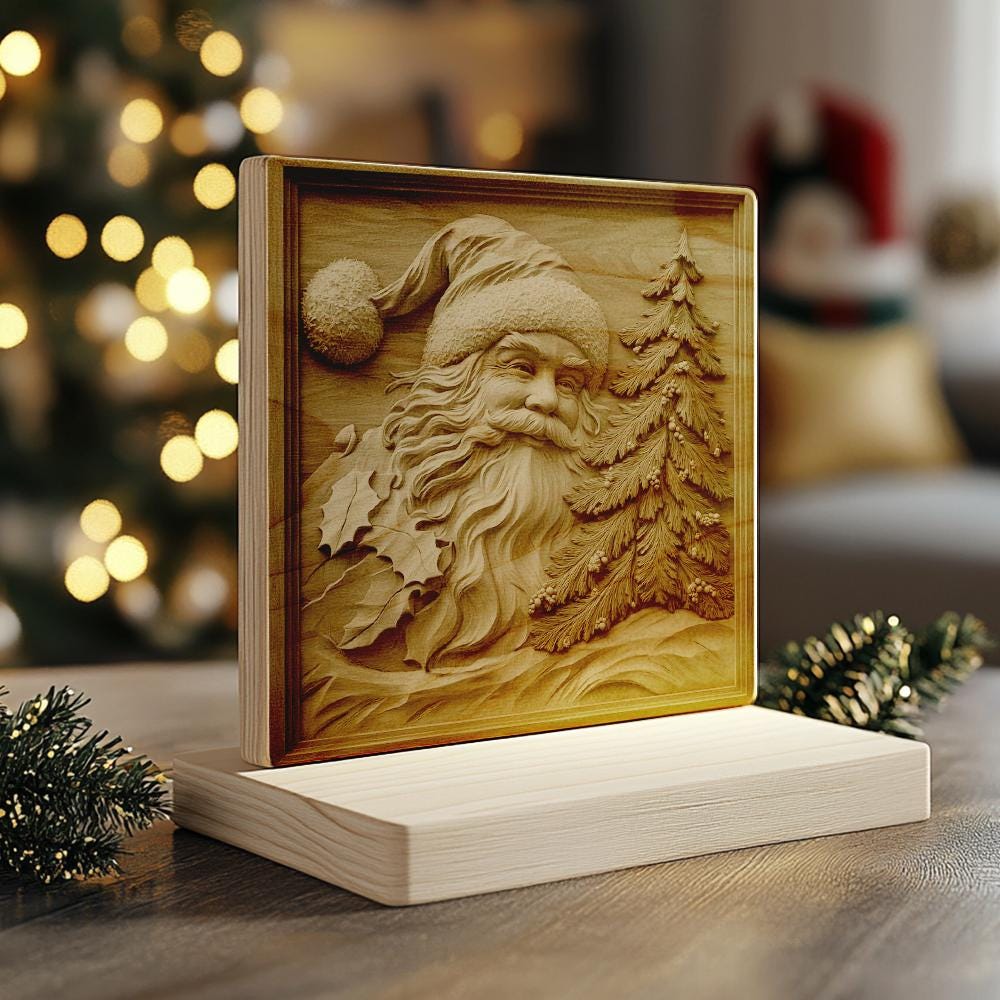 3D Laser Engraving File: Santa & Pine Tree