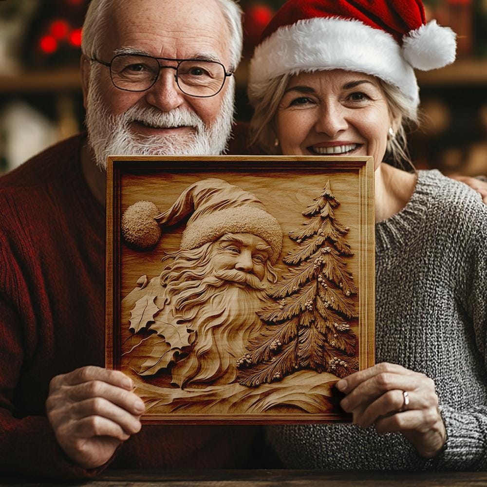 3D Laser Engraving File: Santa & Pine Tree