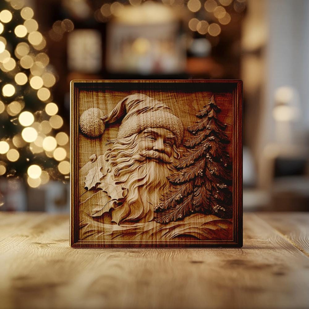 3D Laser Engraving File: Santa & Pine Tree