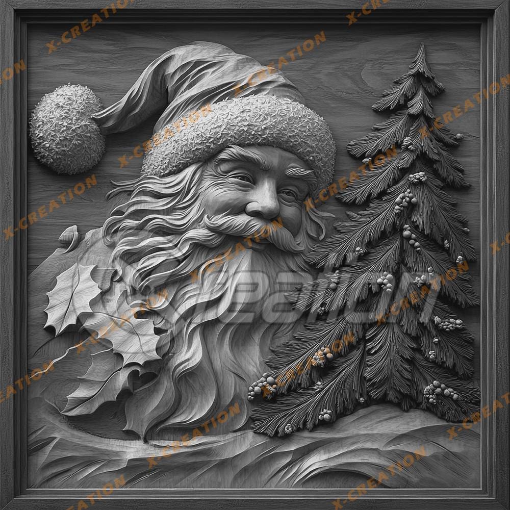 3D Laser Engraving File: Santa & Pine Tree