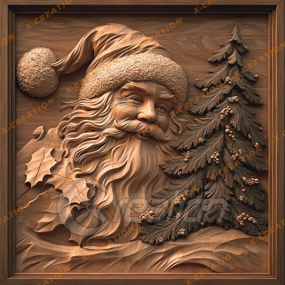 3D Laser Engraving File: Santa & Pine Tree
