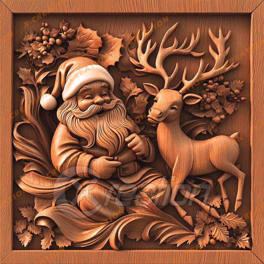 3D Laser Engraving: Santa & Reindeer | PNG