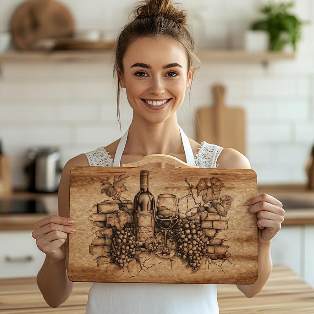 3D Wine Bottle Illusion Charcuterie Board | Laser