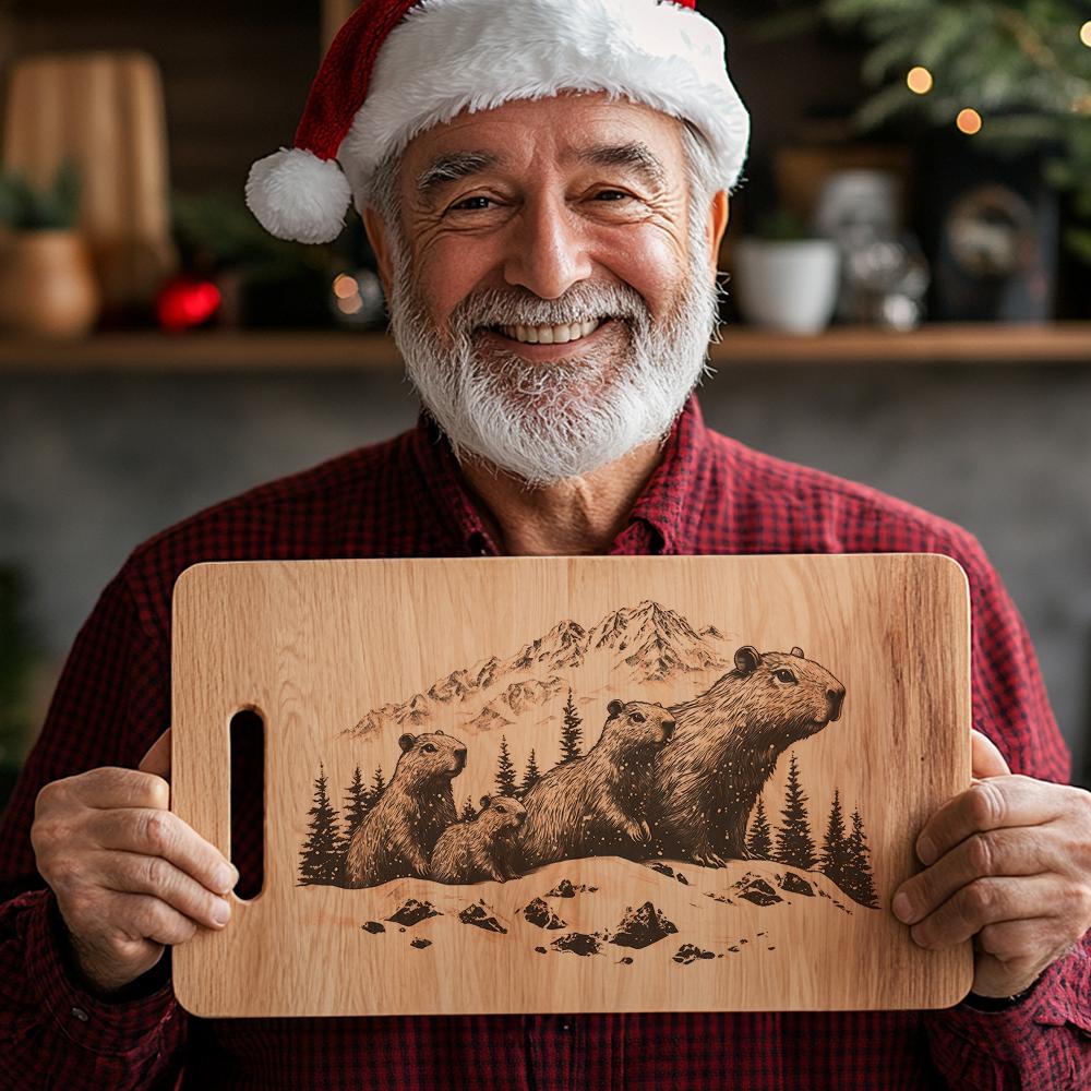 Capybara Family Charcuterie Board | Christmas Laser Engraving