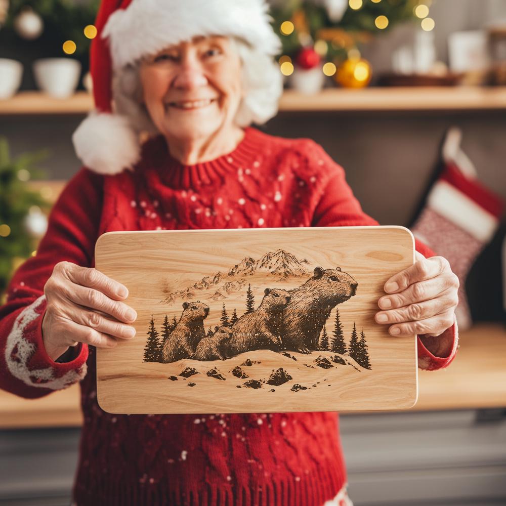 Capybara Family Charcuterie Board | Christmas Laser Engraving