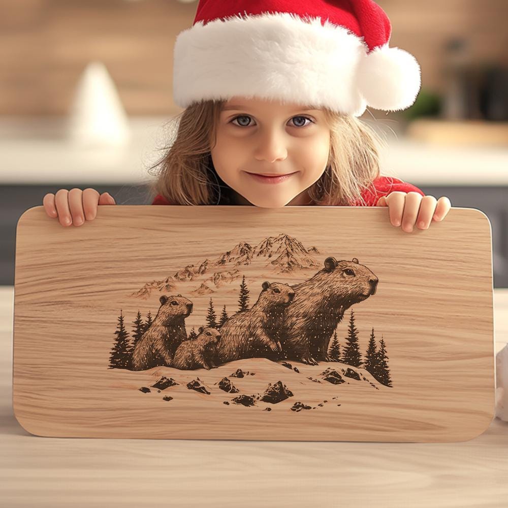 Capybara Family Charcuterie Board | Christmas Laser Engraving