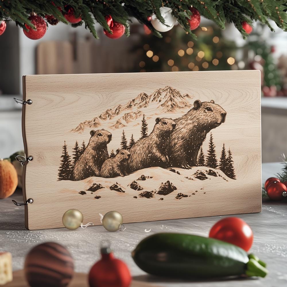 Capybara Family Charcuterie Board | Christmas Laser Engraving
