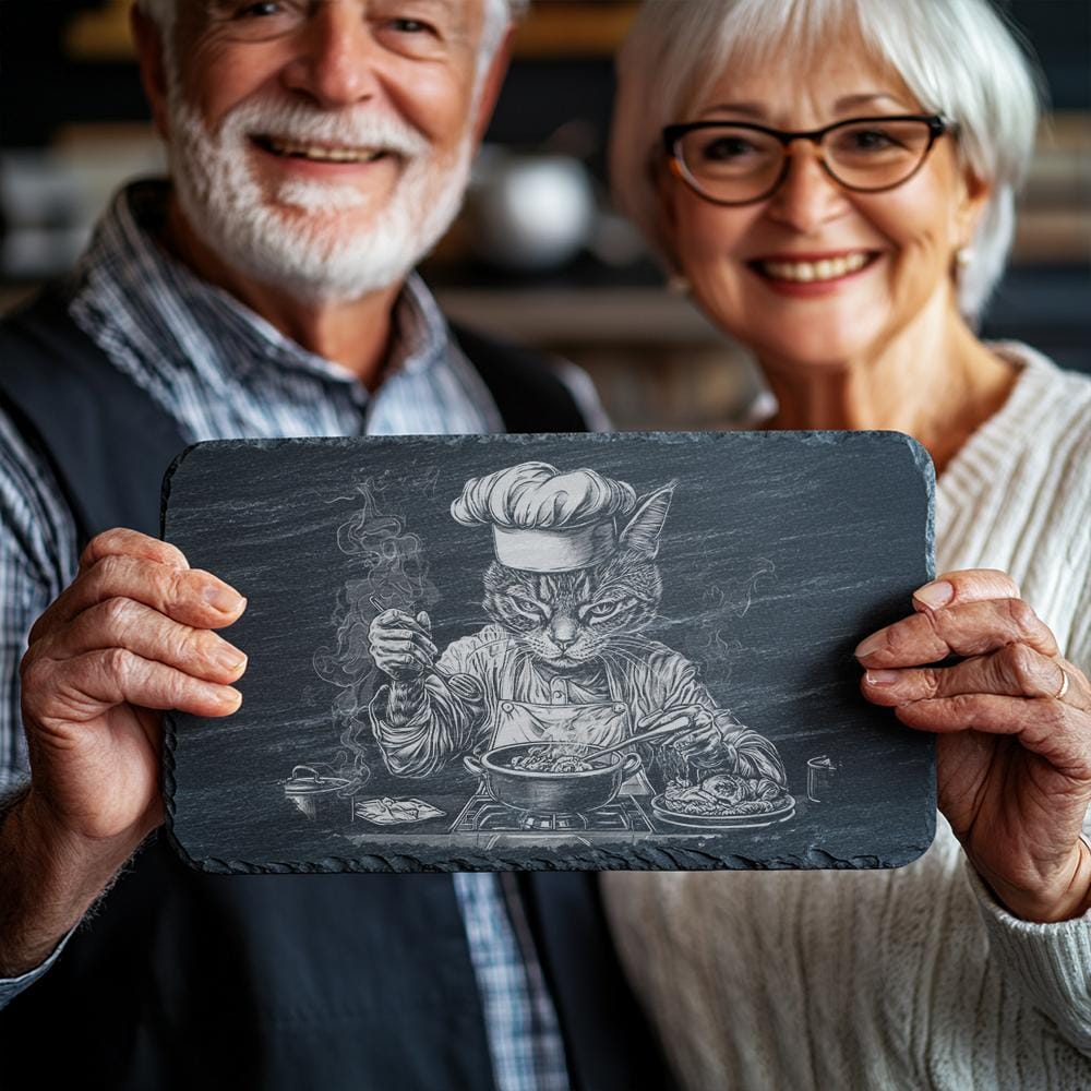 Cat Chef Slate Cheese Board | Laser Engraving