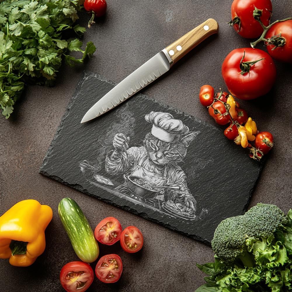 Cat Chef Slate Cheese Board | Laser Engraving