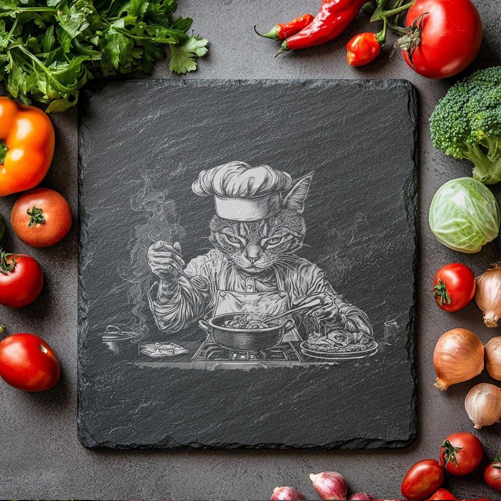 Cat Chef Slate Cheese Board | Laser Engraving