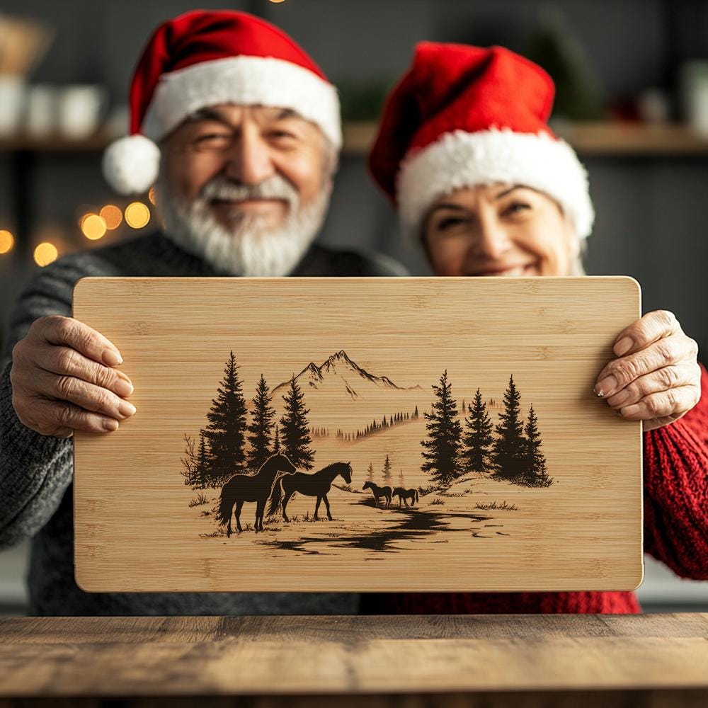 Horse Family Charcuterie Board Engraving | Christmas Kitchen