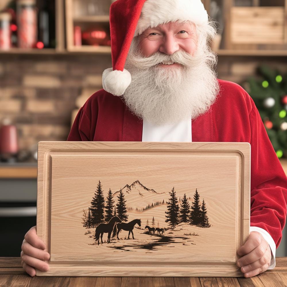 Horse Family Charcuterie Board Engraving | Christmas Kitchen