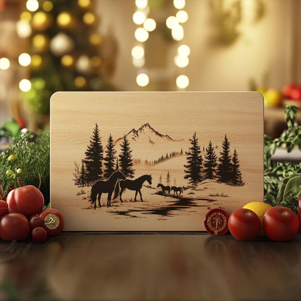 Horse Family Charcuterie Board Engraving | Christmas Kitchen