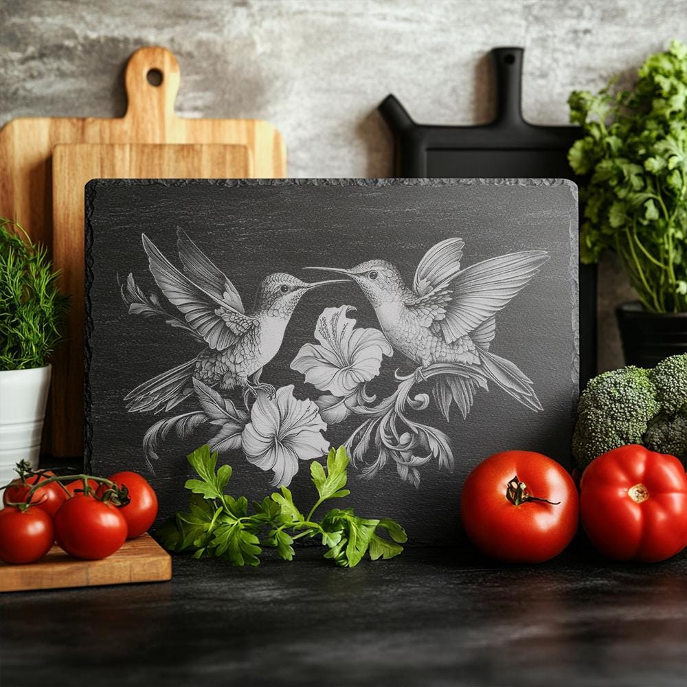 Hummingbirds Slate Cheese Board | Laser Engraving File