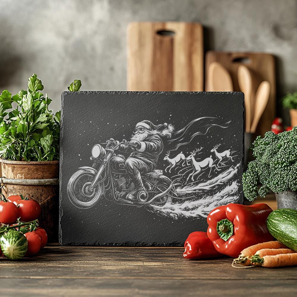 Laser Engraved Slate Cheese Board - Santa on