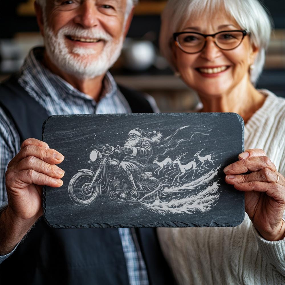 Laser Engraved Slate Cheese Board - Santa on
