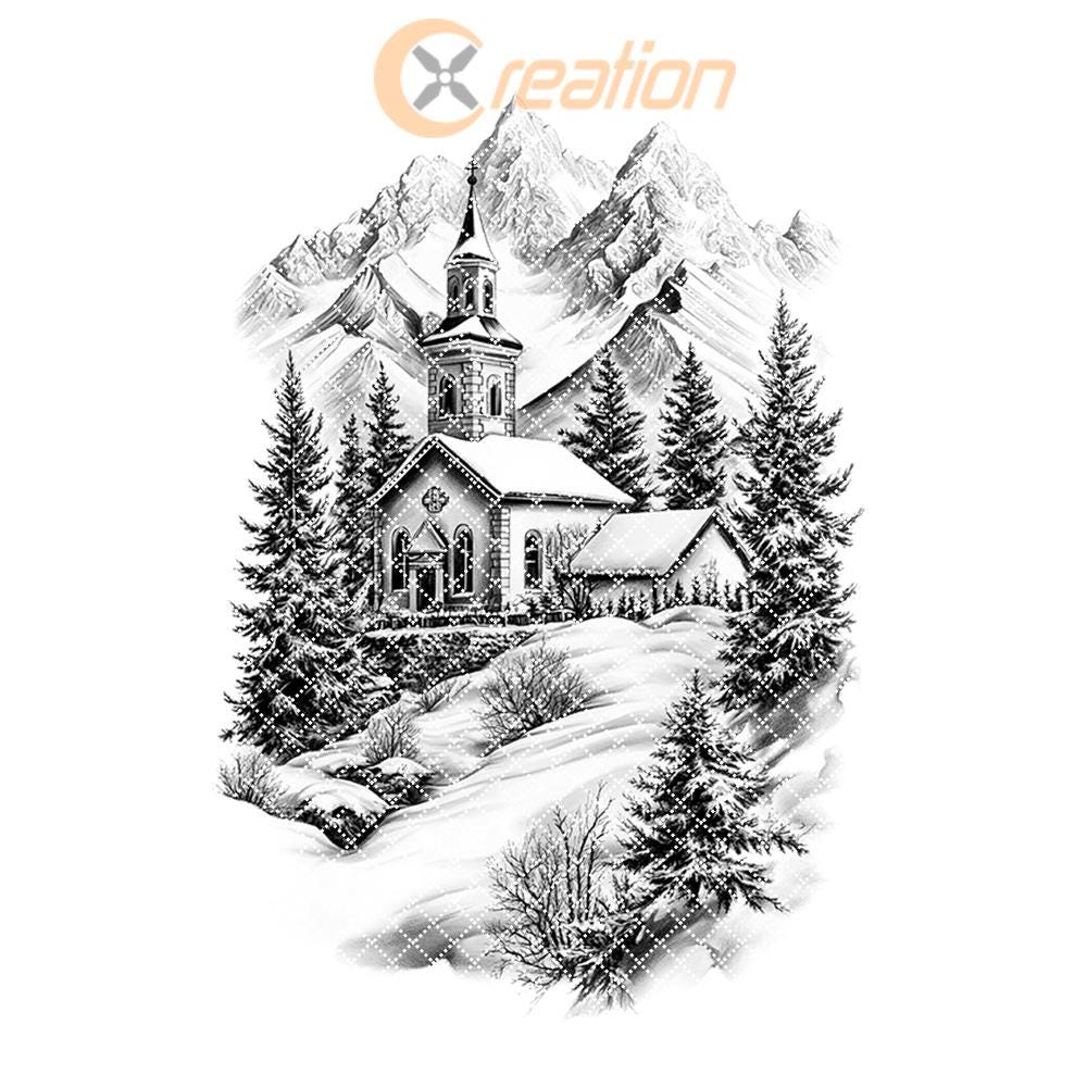 Peaceful Winter Church Charcuterie Board Laser Engraving |