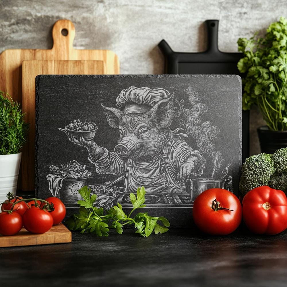 Pig Chef Slate Chopping Board | PNG Laser