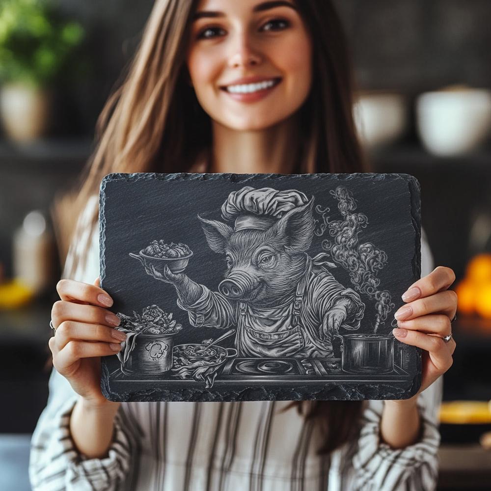 Pig Chef Slate Chopping Board | PNG Laser