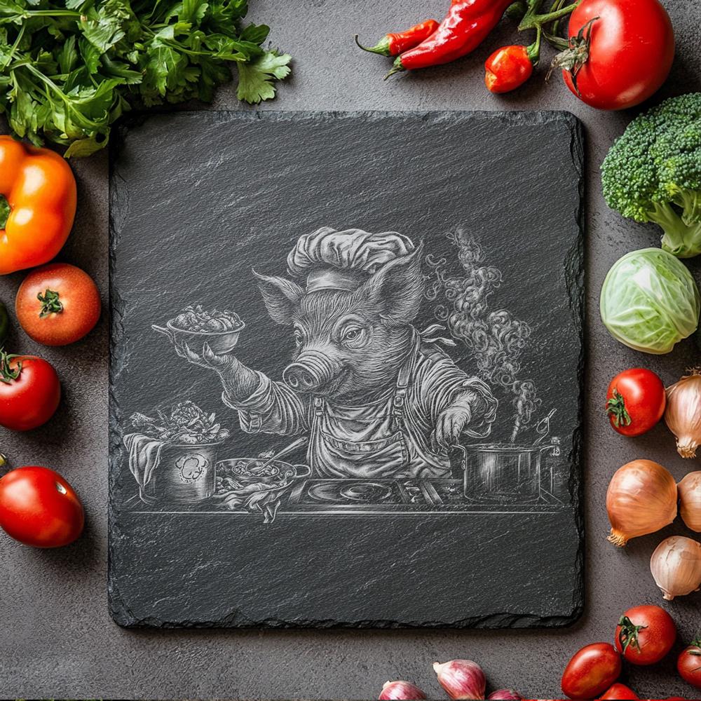 Pig Chef Slate Chopping Board | PNG Laser