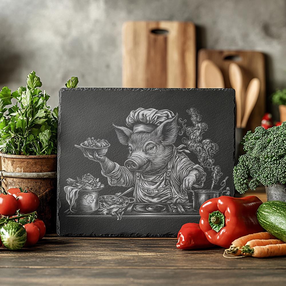 Pig Chef Slate Chopping Board | PNG Laser