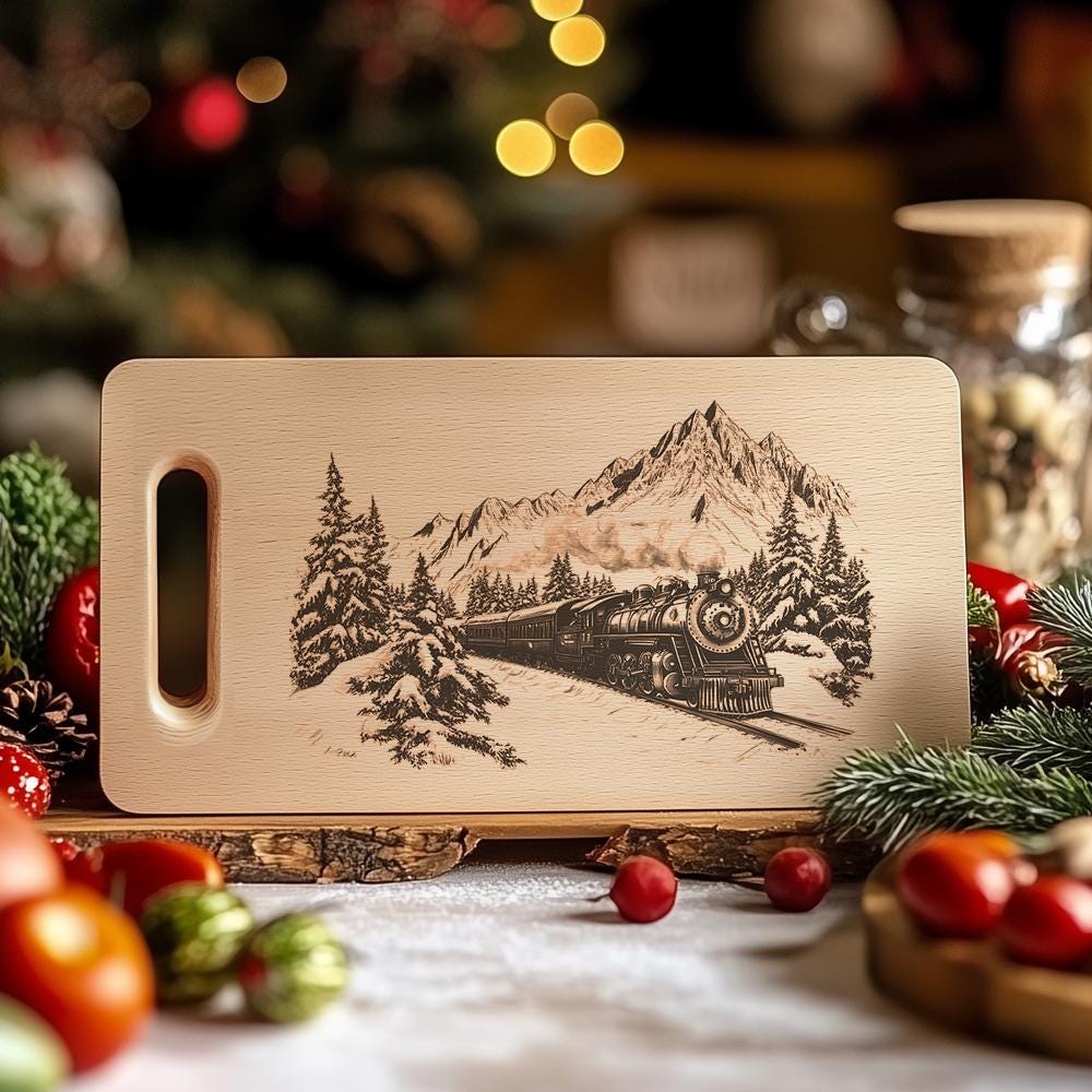 Polar Express Train Charcuterie Board Laser Engraving |