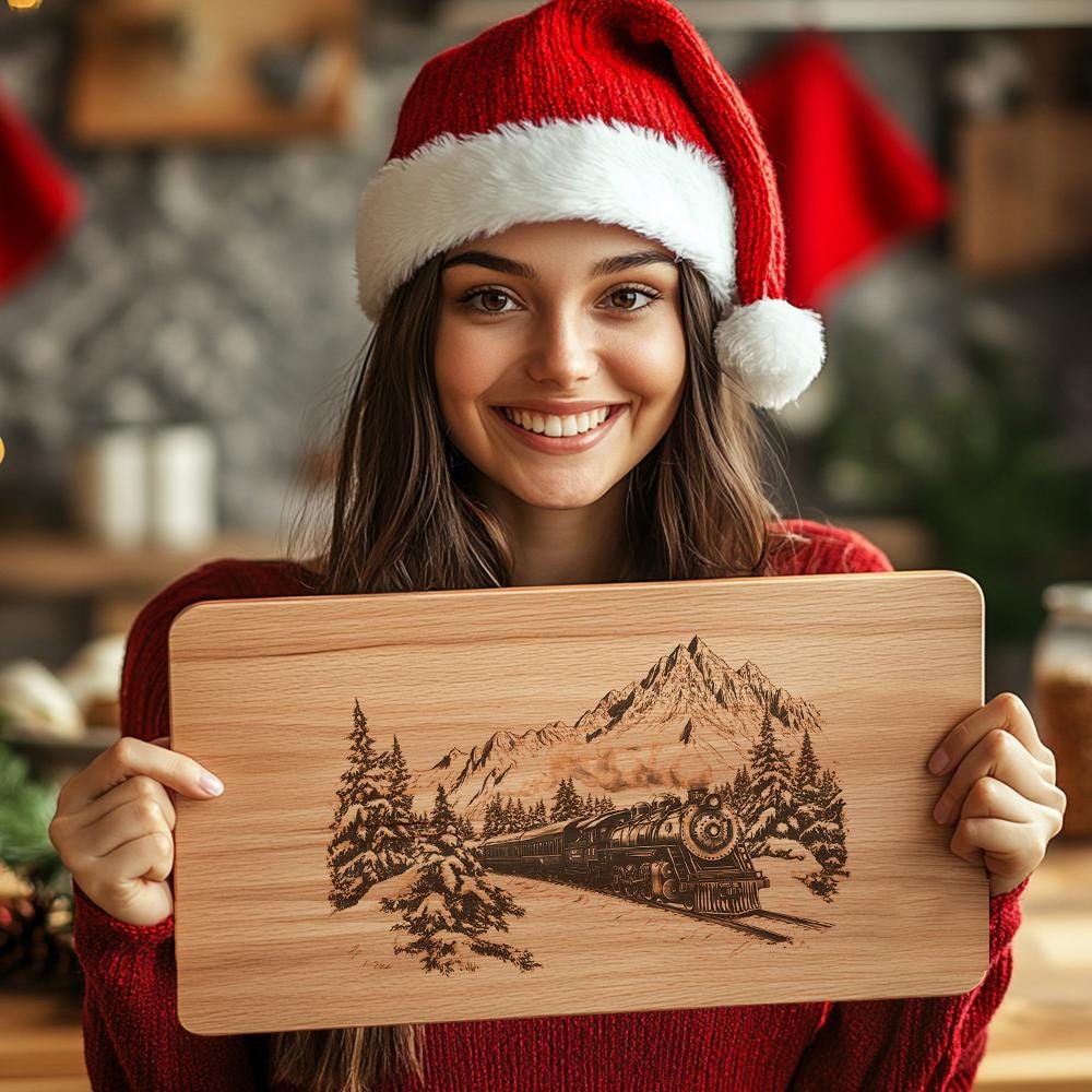 Polar Express Train Charcuterie Board Laser Engraving |