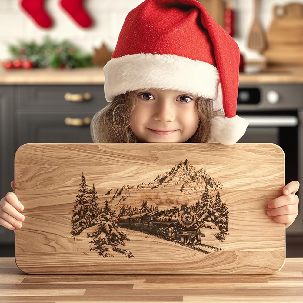 Polar Express Train Charcuterie Board Laser Engraving |