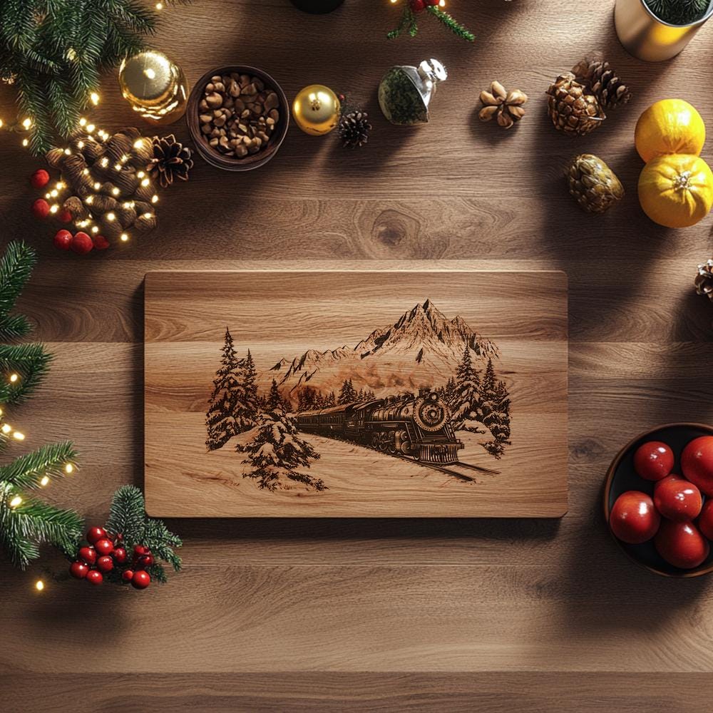 Polar Express Train Charcuterie Board Laser Engraving |