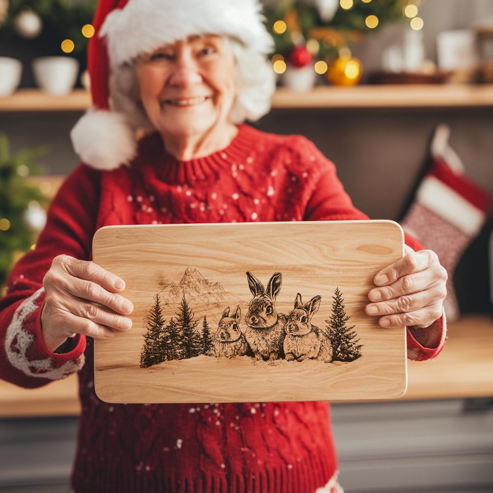 Rabbit Family Charcuterie Board Engraving | Christmas Kitchen