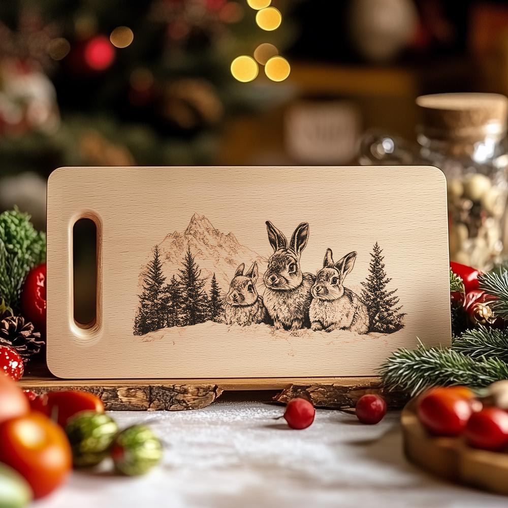 Rabbit Family Charcuterie Board Engraving | Christmas Kitchen