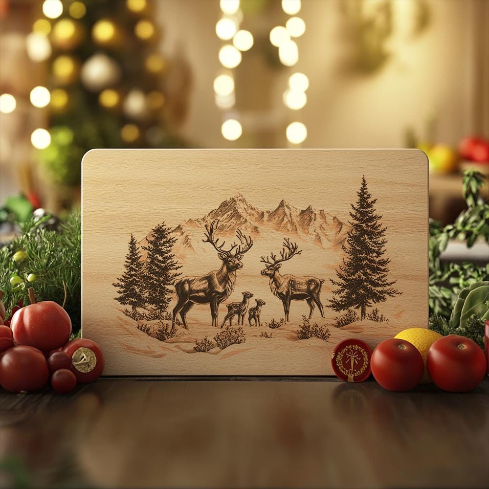 Reindeer Family Charcuterie Board | Christmas Laser Engraving