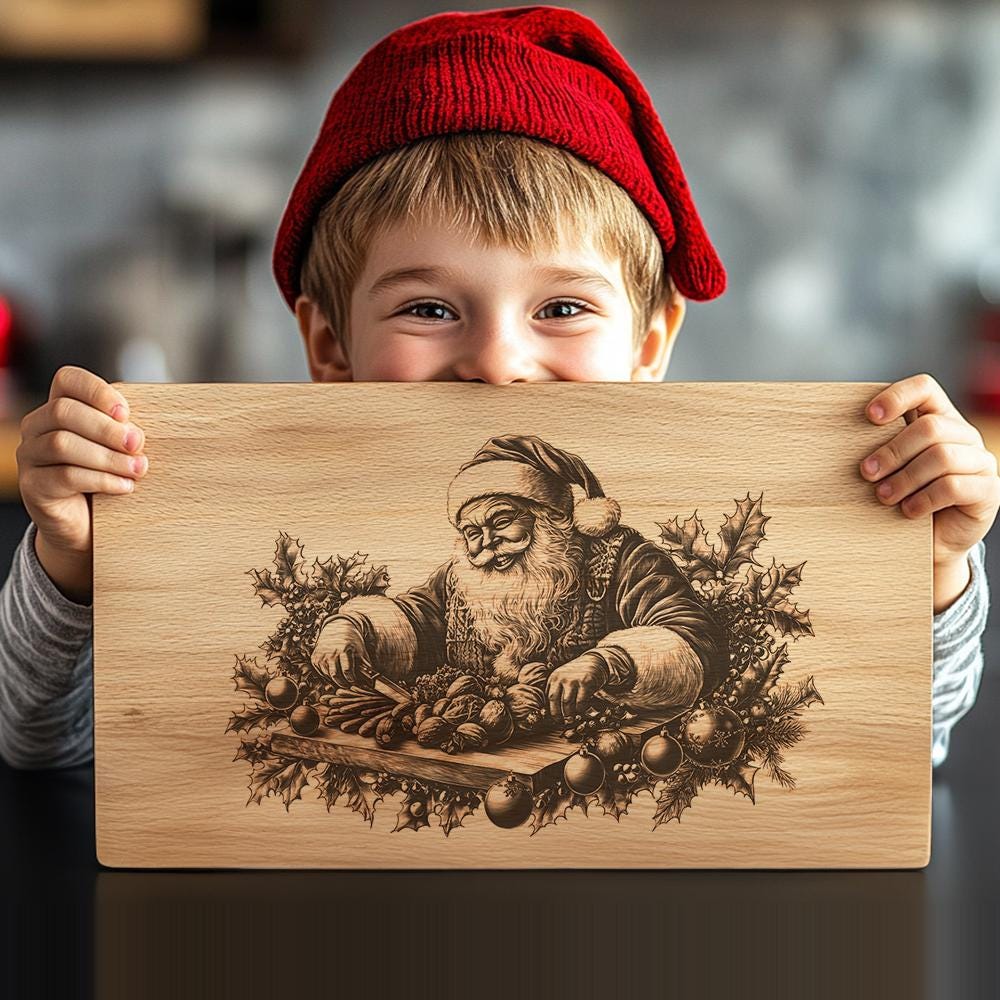 Santa Cooking Charcuterie Board Engraving | PNG for