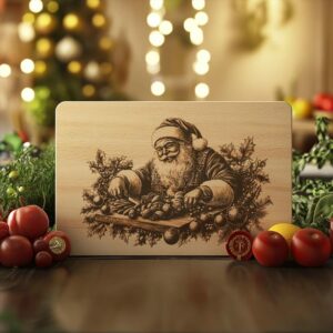 Santa Cooking Charcuterie Board Engraving | PNG for