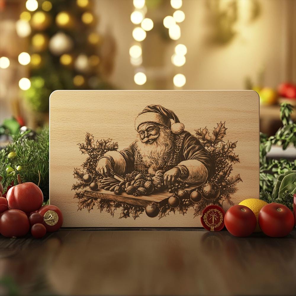 Santa Cooking Charcuterie Board Engraving | PNG for