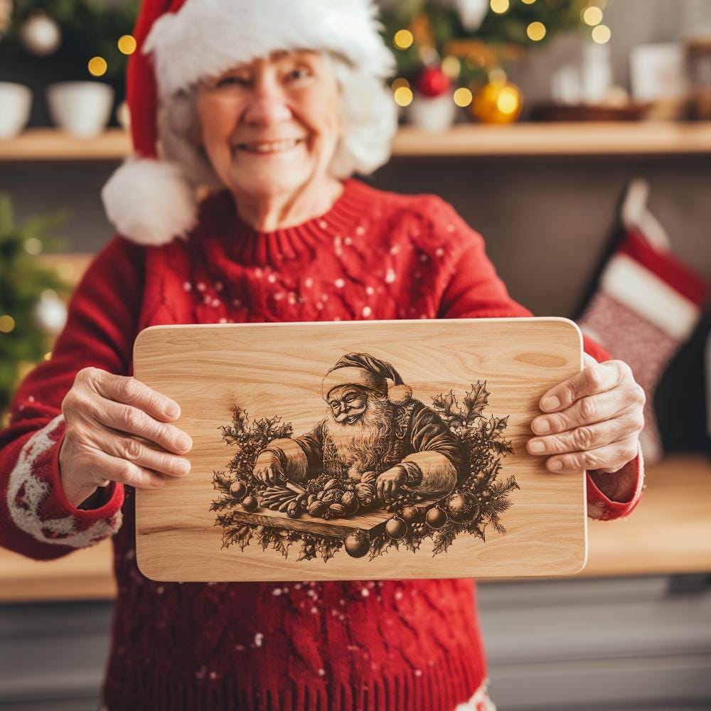 Santa Cooking Charcuterie Board Engraving | PNG for